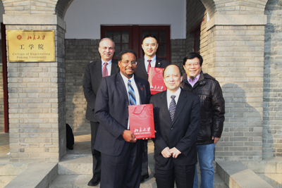 Left-to-right: Ali Haghani (CEE Dept Chair, UM), Darryll Pines (Dean UM), Lei Zhang (UM Faculty), Shiyi Chen (Dean, PKU) and Pingchou Han (Assist Dean, PKU).